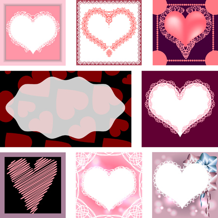 Set of templates for cards,wedding,birthday invitations with heart shaped elementsのイラスト素材