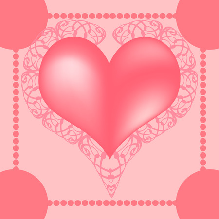 Template for valentines day card,invitation, birthday card with pink heart and ornamentsのイラスト素材