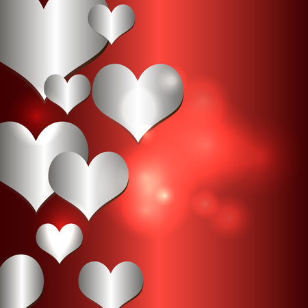 Elegant template for card, invitation for valentines day with silver hearts on red backgroundのイラスト素材