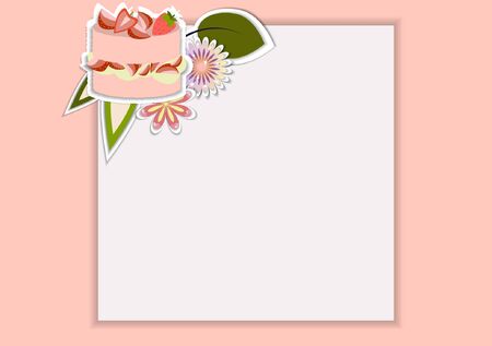 Template for postcard, invitation, wedding, party card with sweets, cakes, muffins cupcakes and fruitsのイラスト素材