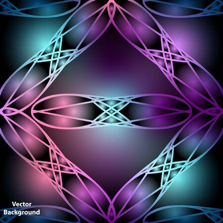 Vector background with colorful abstract ornament, neon glow dark light abstract background with purple and blue colors eps10のイラスト素材