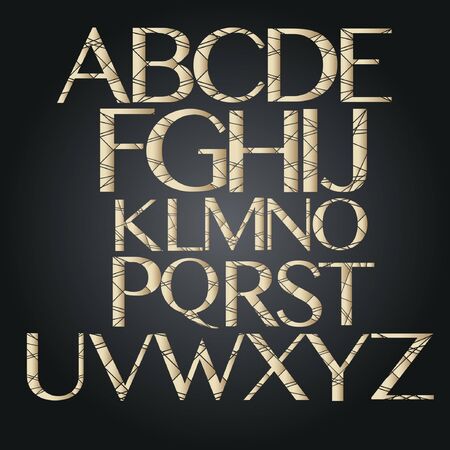 Golden alphabet letters, separated alphabet letters with geometrical design.のイラスト素材