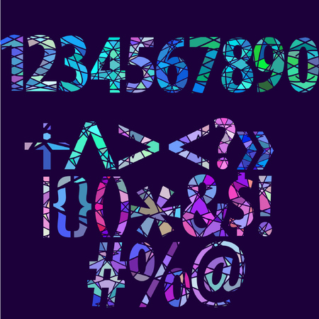 set of colorful separated numbers and symbolsのイラスト素材