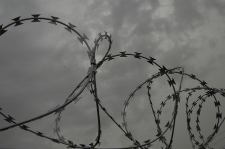Razor wire spiral wireの写真素材