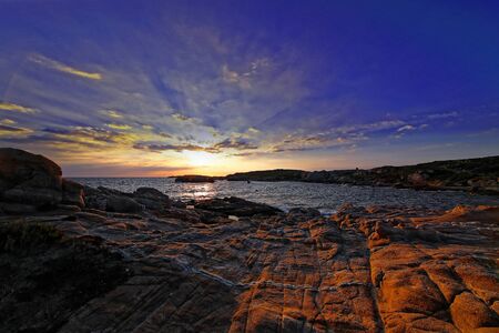 Sunset Magic Hour at Punta di Spano in Calvi gulf Corsicaの写真素材