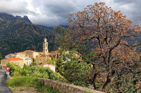 Montemaggiore village entrance in Calvi area, Corsicaの写真素材