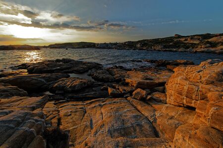 Punta di Spano in the Calvi Gulf at sunsetの写真素材