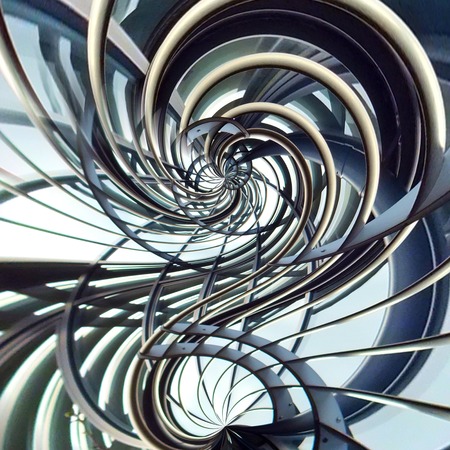 curved spiral metallic futuristic abstract with interlinking bars and jointsの写真素材