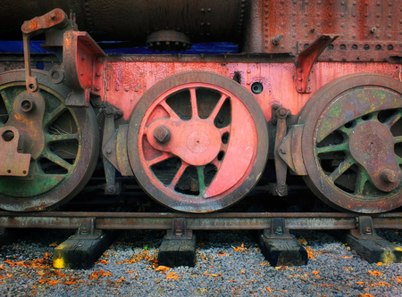 Wheels of a vintage steam engine: Hunslet Engine Company 1540 'Picton' . A large 2-6-2 saddle tank engine built for export in 1927 to work in Trinidad,  currently being restored in Middleton Leedsの写真素材