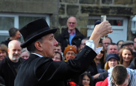 Heptonstall, UK - March 20 2018. Actor performing the traditional good friday easter pace egg play...