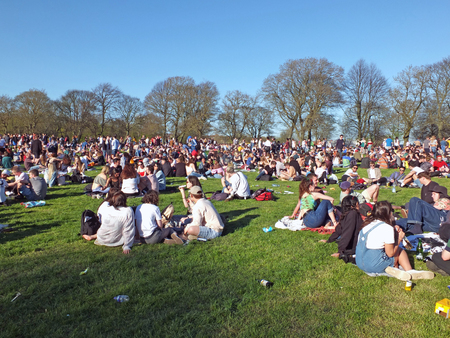 Leeds, England - April 20 2018: People in Hyde Park Leeds at the 420 protest to campaign for the decriminalization of cannabis in the ukのeditorial素材