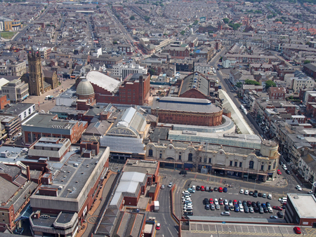 Blackpool, Lancashire, England - June 9 2018: aerial view of blackpool showing streets of the town centre and the winter gardens buildingのeditorial素材