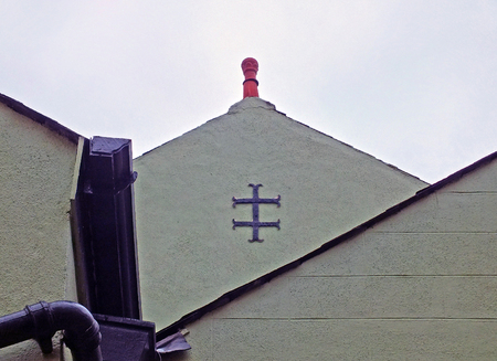Ancient Knights Templar cross sign on Pack Horse pub in Briggate Leedsの写真素材