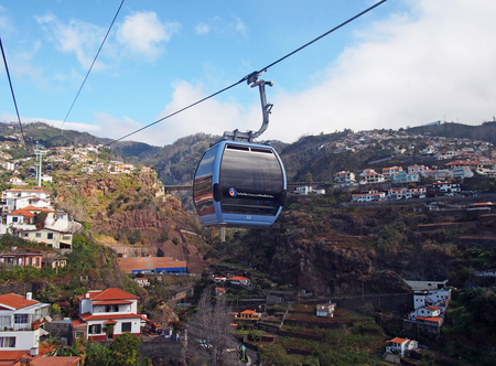 funchal, madeira, portugal - march 14 2019: aerial cityscape view of the city of funchal from the cable car running up the mountain to monteのeditorial素材