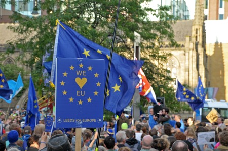 leeds, west yorkshire, united kingdom - 29 august 2019: a crowd listening to speakers at the leeds...