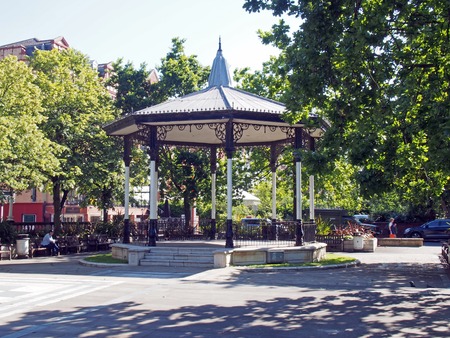 southport, merseyside, united kingdom - 28 june 2019: people sat around the historic bandstand in the park area of lord street in southportのeditorial素材