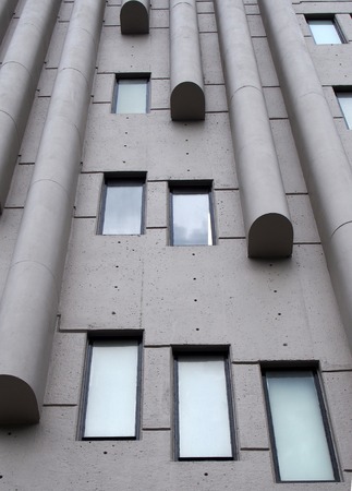 leeds, west yorkshire, united kingdom - 24 july 2019: close up architectural details of the roger stevens building a 1960s brutalist building at the university of leedsのeditorial素材