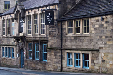 hebden bridge, west yorkshire, united kingdom - 22 february 2020: the front entrance of the historic white lion pub and hotel at hebden bridge west yorkshire a historic 17 century former coaching innのeditorial素材