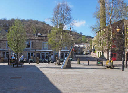 hebden bridge, west yorkshire / united kingdom - 20 May 2020: weavers square in the centre of hebden...