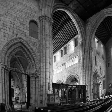 cartmel, cumbria, united kingdom - 16 september 2021: interior of the historic medieval cartmel priory in cumbria now the parish church of st micheal and maryのeditorial素材