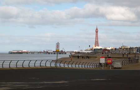 Blackpool, Lancashire, United Kingdom - 5 March 2022: panoramic view of the south end of blackpool...