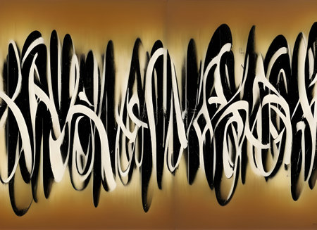 Abstract modern asemic calligraphy artwork in black and white on a brown background. generative ai artworkの素材