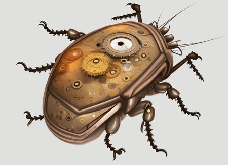 cyberpunk mechanical robot metal beetle with steampunk style clockwork brass gears isolated on a plain background. generative ai illustration.の素材
