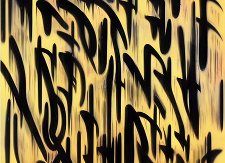 Abstract modern asemic calligraphy artwork in black on a yellow background. generative ai artworkの素材