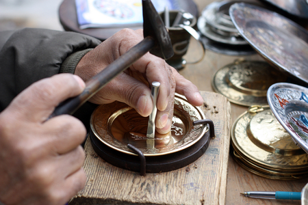 Manufacture of iron plates and sale in the soukの写真素材