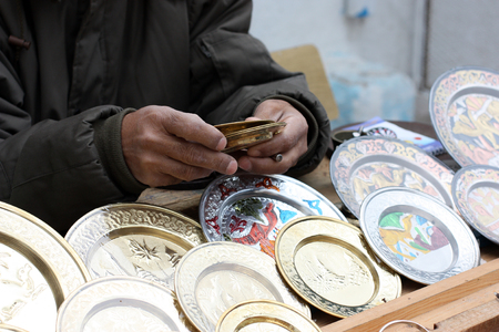 Manufacture of iron plates and sale in the soukの写真素材