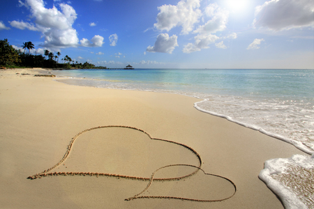 In the Carribean, Two hearts on sandの写真素材