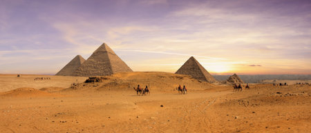 Magnificent view of the pyramids of Giza in Cairoの写真素材