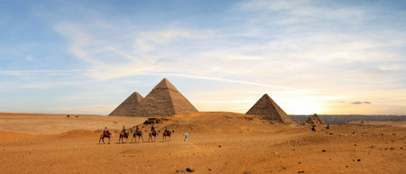 Magnificent view of the pyramids of Giza in Cairoの写真素材