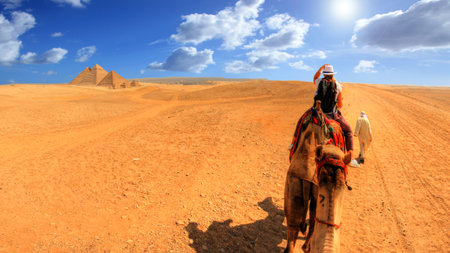 Magnificent view of the pyramids of Giza in Cairoの写真素材