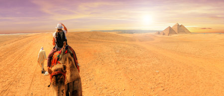 Magnificent view of the pyramids of Giza in Cairoの写真素材