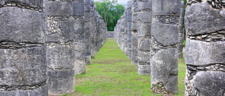 Temple columns in Chichen-Itza - Mexicoの写真素材