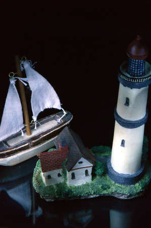 A lighthouse on a rock.