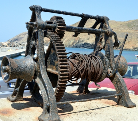 Former winch to take out the boats of the sea and place them on the bank.の写真素材