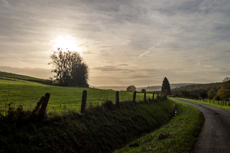Landscape of the Gaume at sunset in autumnの写真素材