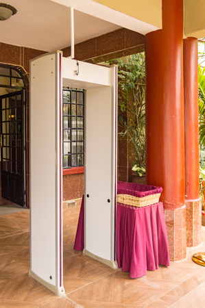 Electronic security gantry at the entrance of a hotel in Nairobi, Kenya