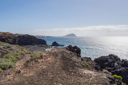 View of the coast of Los Abrigos in the south east of the island of Tenerife in Spainの写真素材