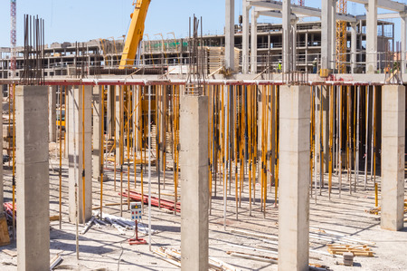 Stanchion and reinforcement of the pillars on a new construction of a hotel on the island of...