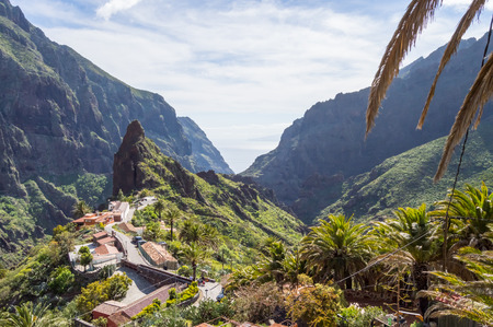 View of the mountains and the village of Masca in the northwest of 'island of Tenerife in SPAINの写真素材