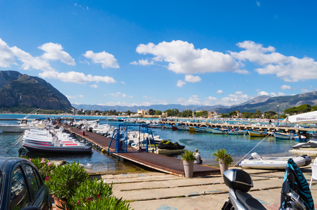 Mondello, Sicily, Europe-10/06 / 2018.View of the fishing port of the town of Mondello in northwestern Sicilyのeditorial素材