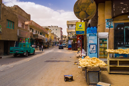 EGYPT, HURGHADA - 01 Avril 2019:A small shopping street in the city of Hurghada along the Red Sea in Egyptのeditorial素材