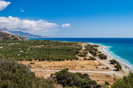 View on the coast near the village of Keratokampos in the south of the island of Crete in Greeceの写真素材