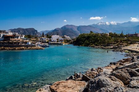 View of the port of the Sissi city in northeastern island Crete in Greeceの写真素材