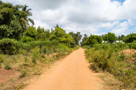 Dirt road in the countryside near the town of Watamu in Kenyaの写真素材