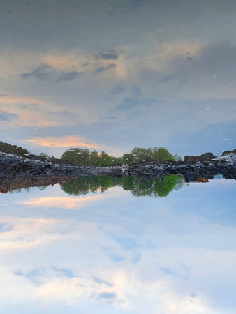 Reflection in a rain paddleの写真素材