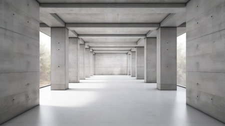 empty concrete room with windows and a floorの素材